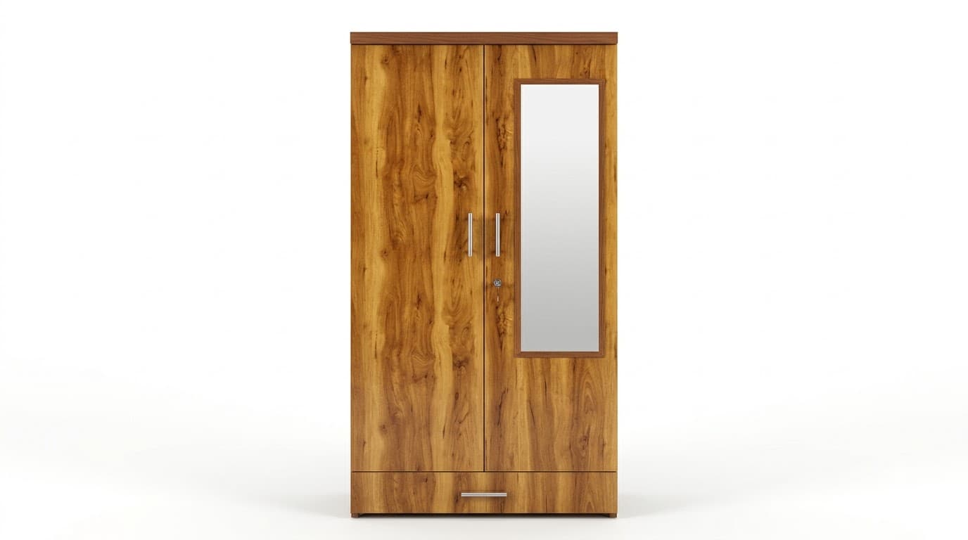 Modern Wooden 2-Door Wardrobe with Full-Length Mirror 2