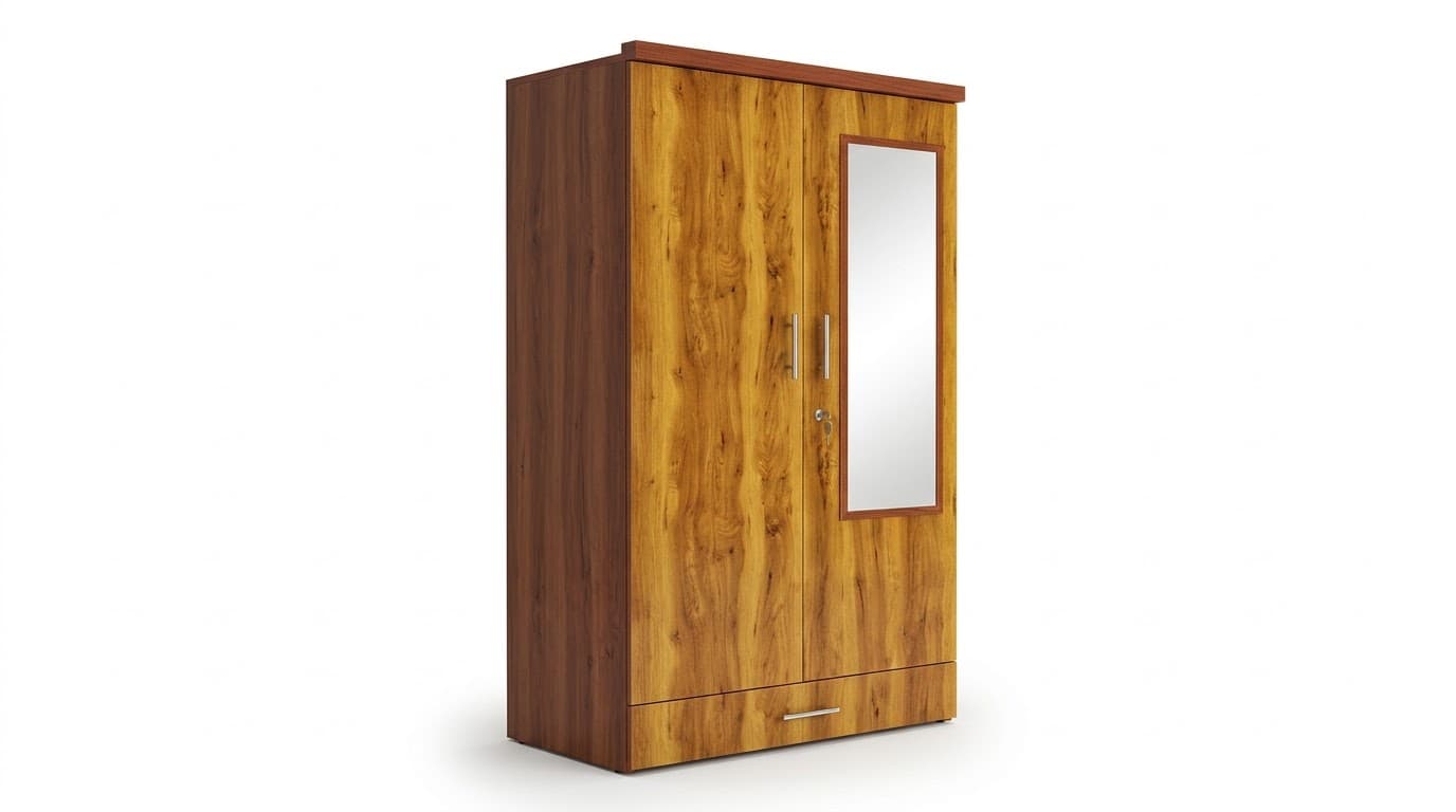 Modern Wooden 2-Door Wardrobe with Full-Length Mirror 3
