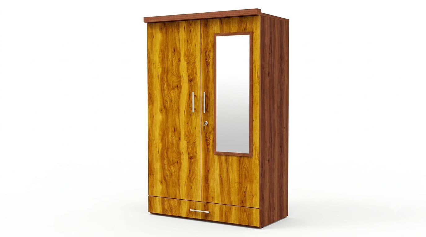 Modern Wooden 2-Door Wardrobe with Full-Length Mirror 4