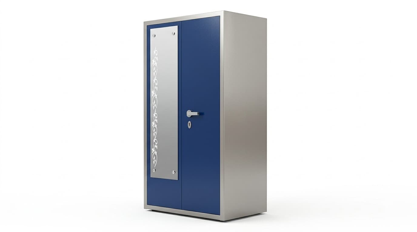 Modern Blue Metal Wardrobe with Decorative Mirror 4
