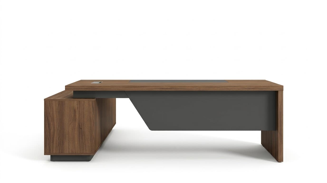 Modern Walnut Executive Office Desk with Side Storage 2