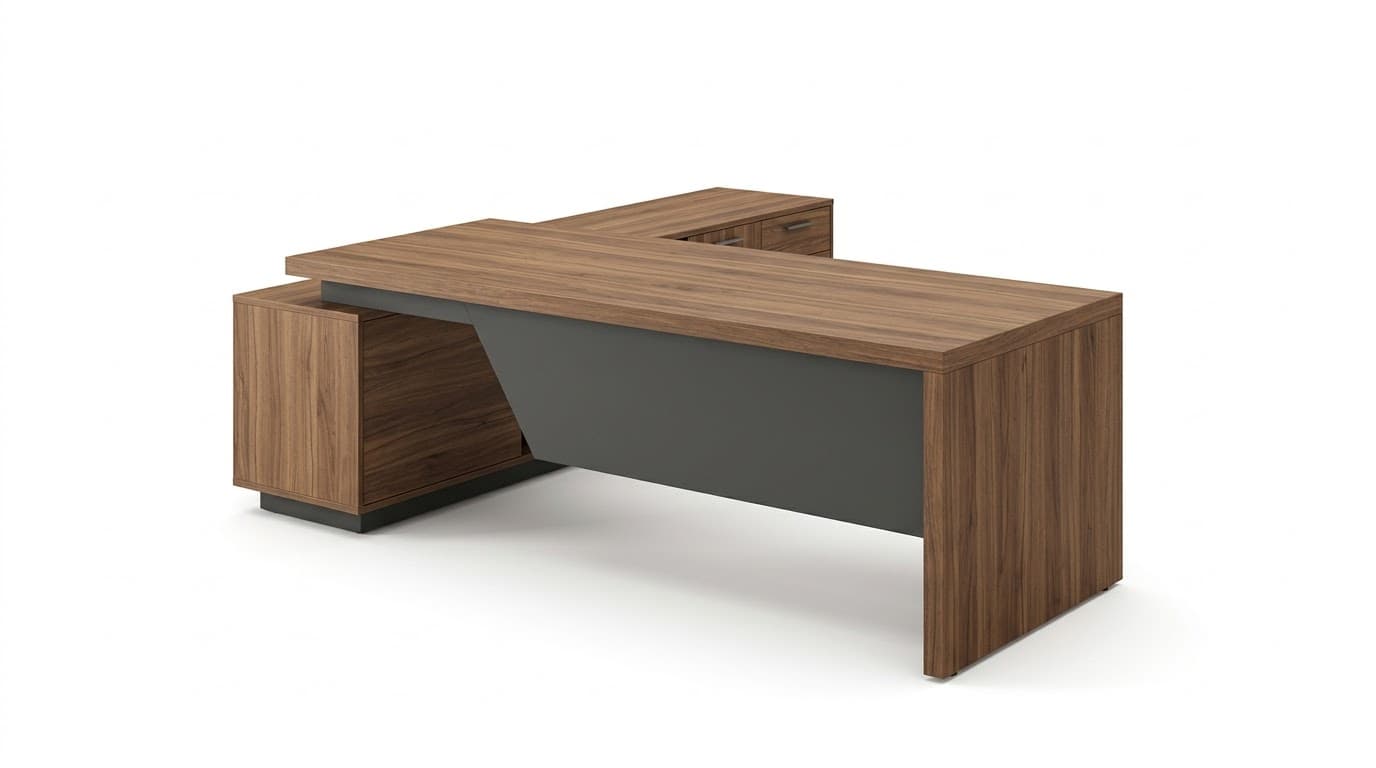 Modern Walnut Executive Office Desk with Side Storage 3