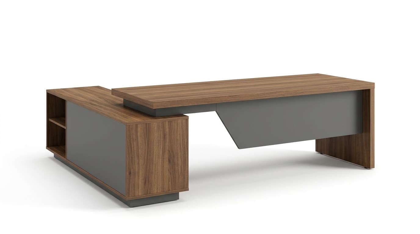 Modern Walnut Executive Office Desk with Side Storage 4