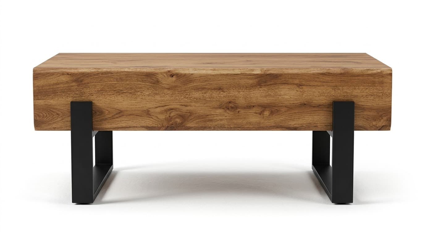 Modern Wooden Center Table with Black Metal Legs 2