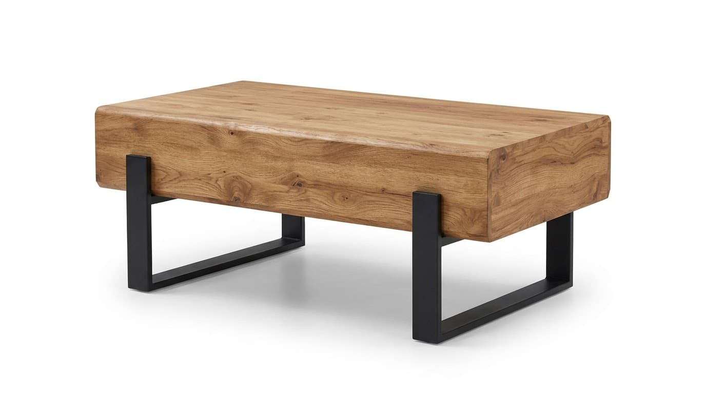 Modern Wooden Center Table with Black Metal Legs 3