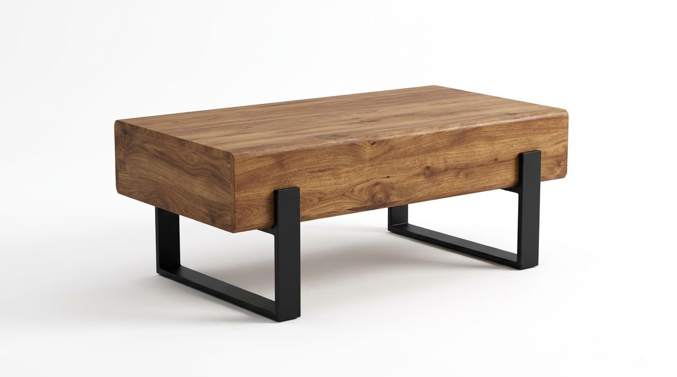 Modern Wooden Center Table with Black Metal Legs 4