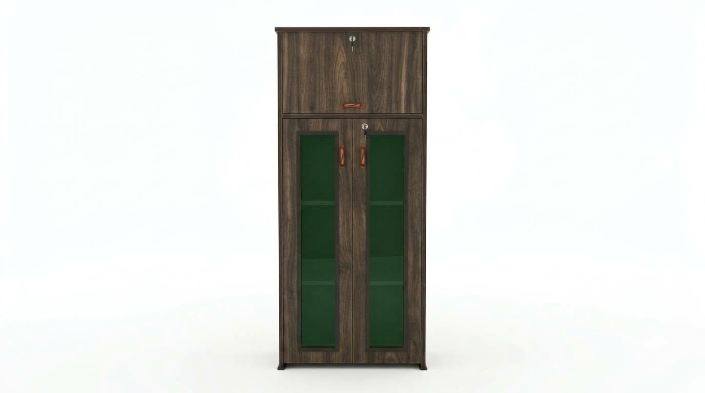 Tall Wooden Storage Cabinet with Glass Doors 2