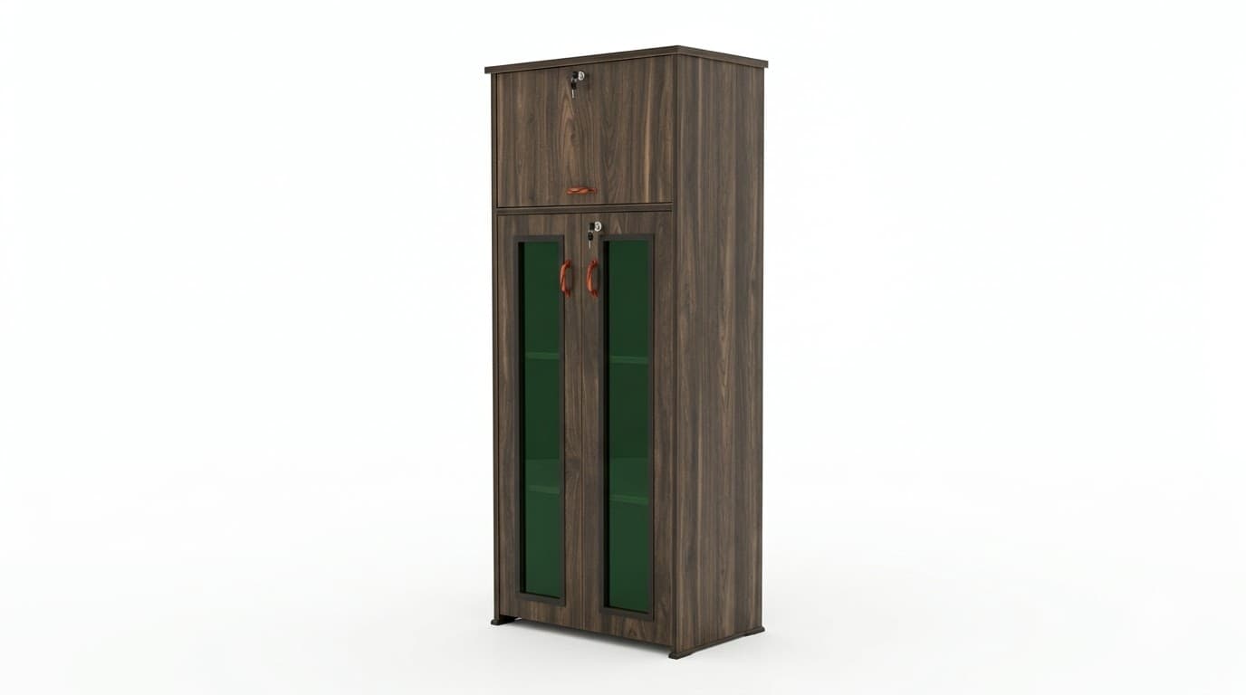 Tall Wooden Storage Cabinet with Glass Doors 3