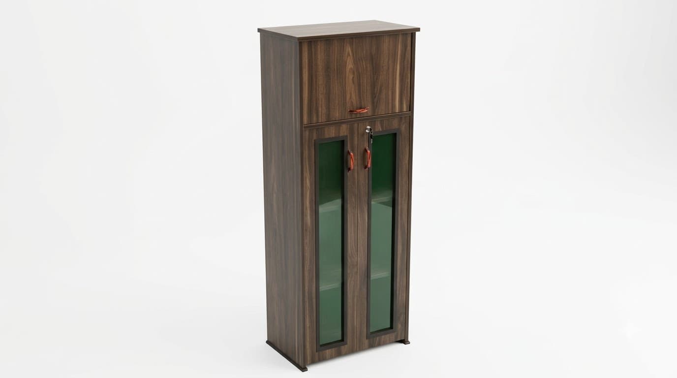 Tall Wooden Storage Cabinet with Glass Doors 4