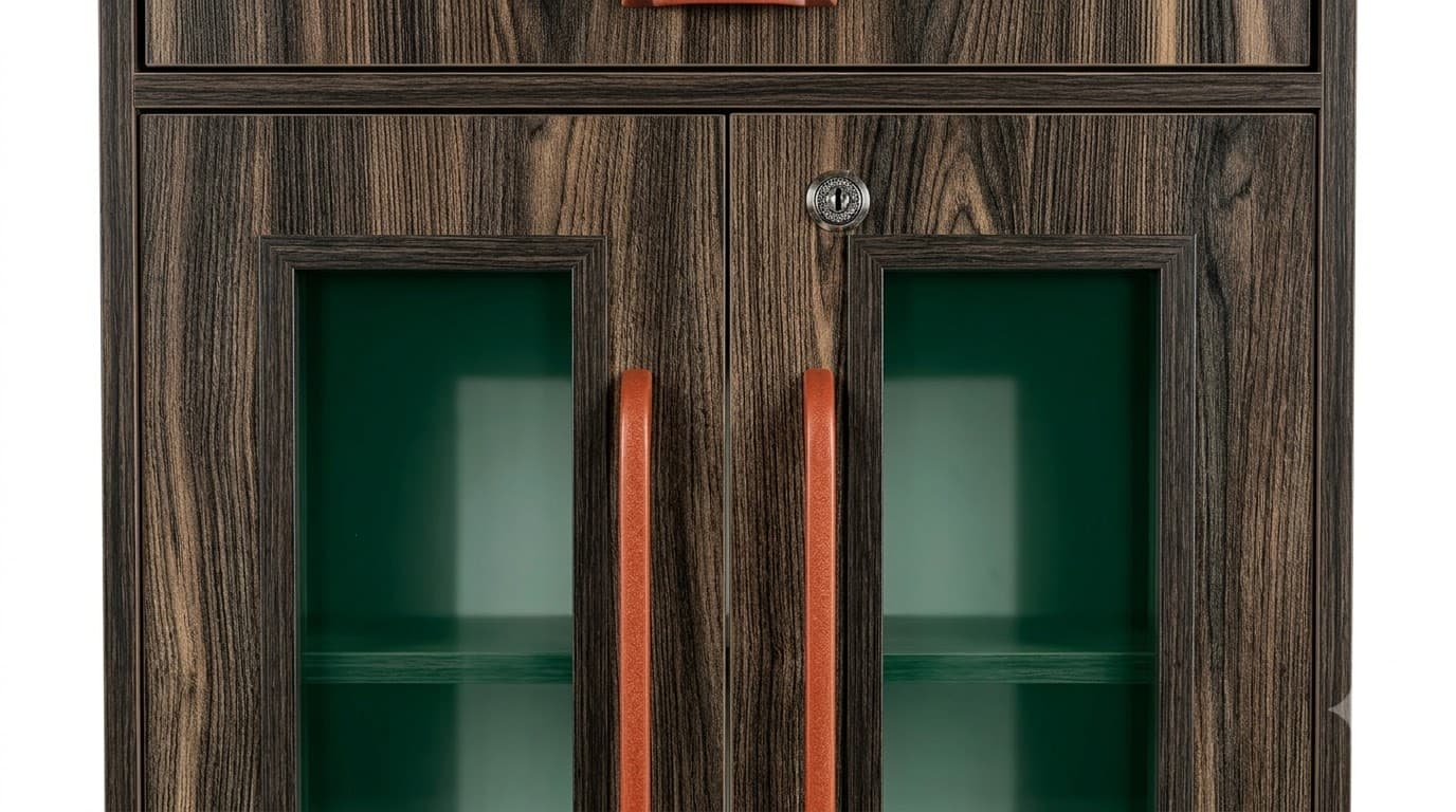 Tall Wooden Storage Cabinet with Glass Doors 5