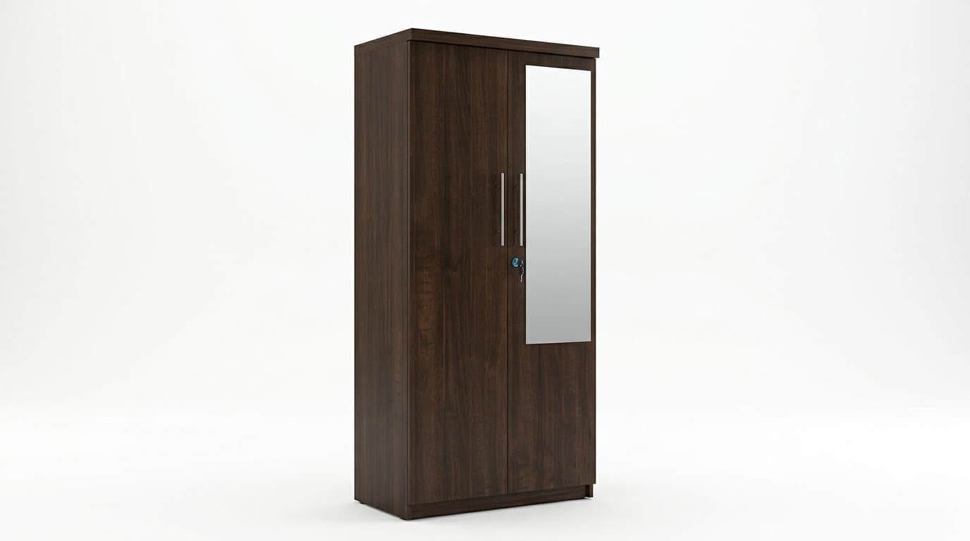 Modern Wooden 2-Door Wardrobe with Mirror 3